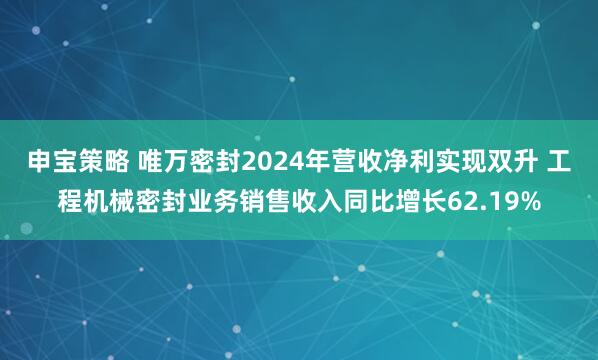 申宝策略 唯万密封2024年营收净利实现双升 工程机械密封业务销售收入同比增长62.19%